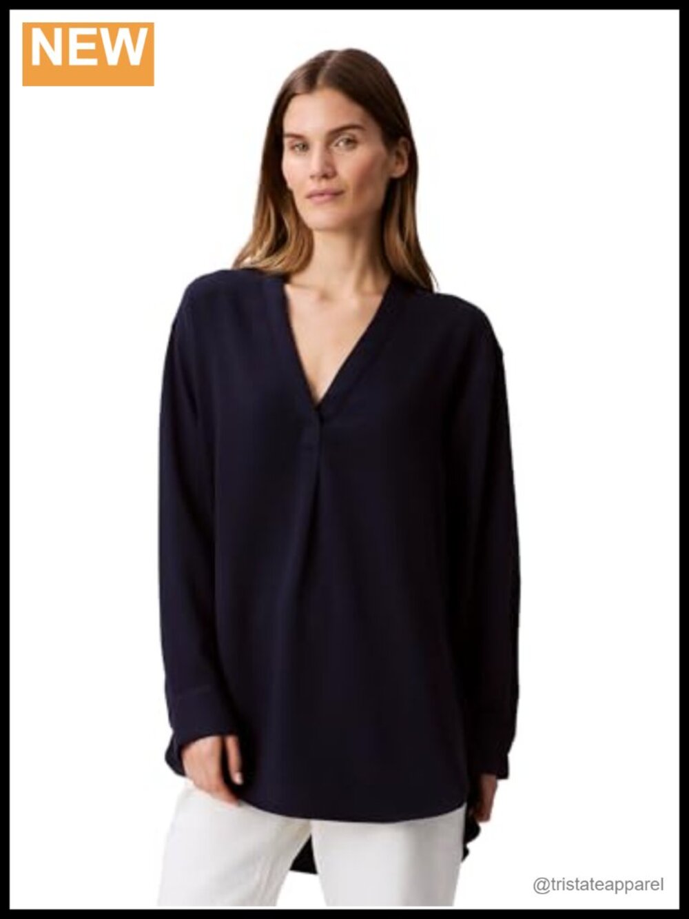 Calvin Klein Women's Relaxed V Neck Long Sleeve Blouse with Chest Flap Pockets